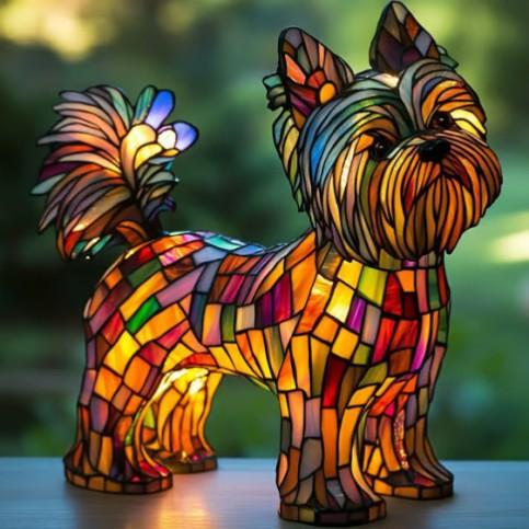 Figurka dekoracyjna Yorkshire Terrier z żywicy w geometrycznym designie, o wymiarach 7x6,7 cala, 0